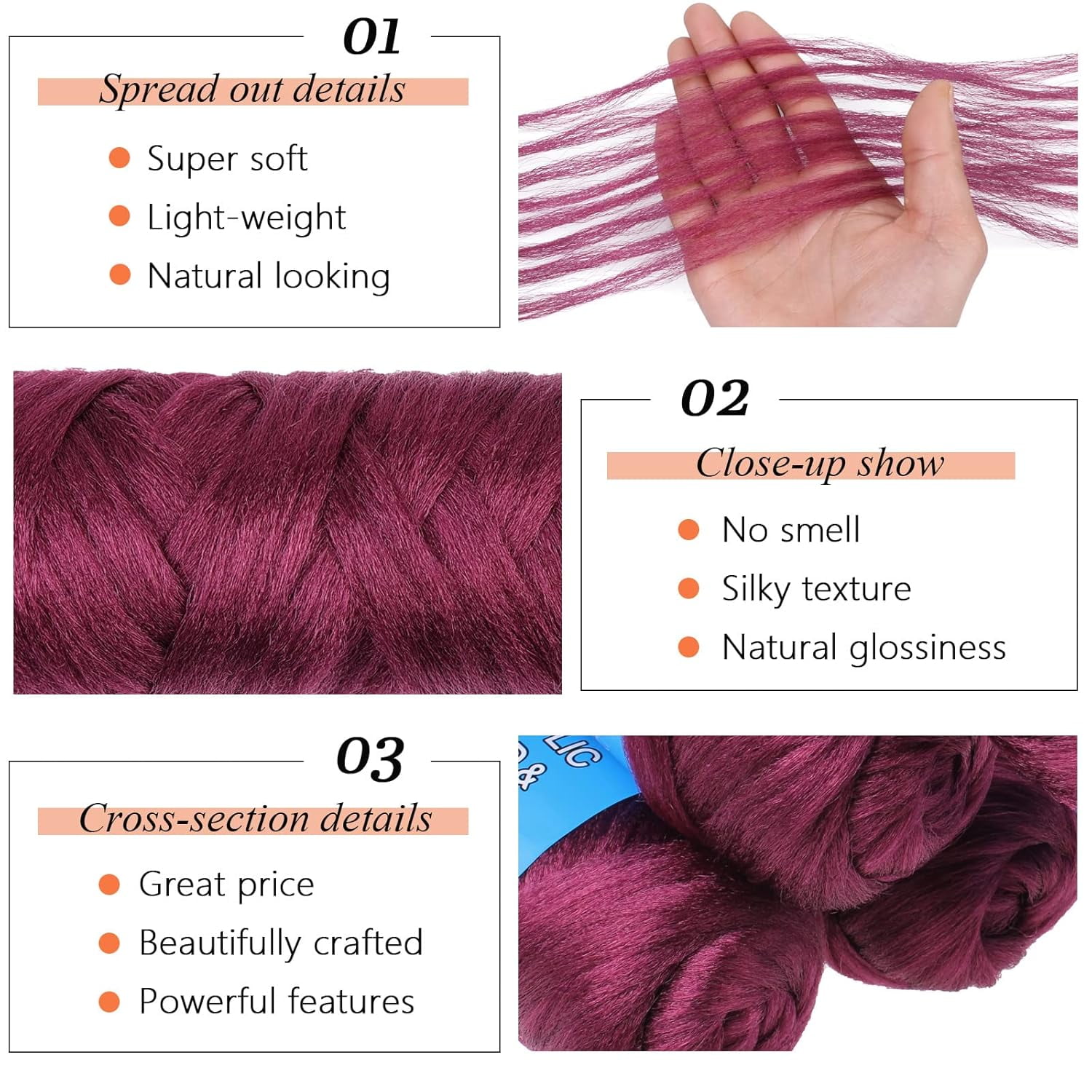 2/4/8 Rolls Brazilian Wool Hair for Braiding Acrylic Hand Knitting Wool Yarn for Soft Locs Crochet Hair Jumbo Braids Twist Braiding Hair Extensions