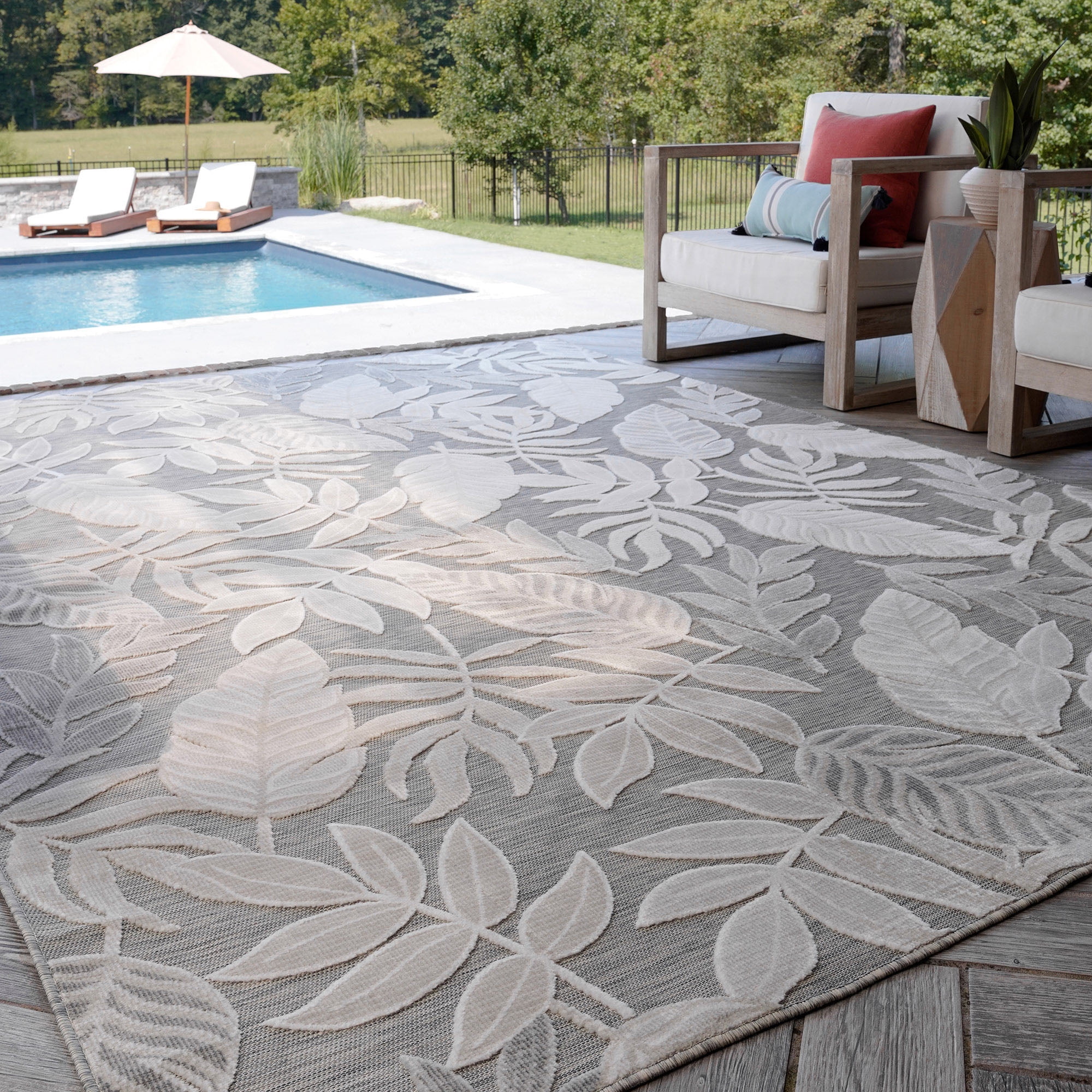4x6 Water Resistant, Indoor Outdoor Rugs for Patios, Front Door Entry, Entryway, Deck, Porch, Balcony | Outside Area Rug for Patio | Gray, Floral | Size: 3'10'' x 5'3''
