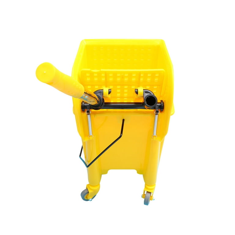 20L Commercial Mop Bucket on Wheels Mop Bucket Side Press Wringer on Wheels Cleaning (Yellow, Plastic Wheel), Size: 43.5*28*27cm