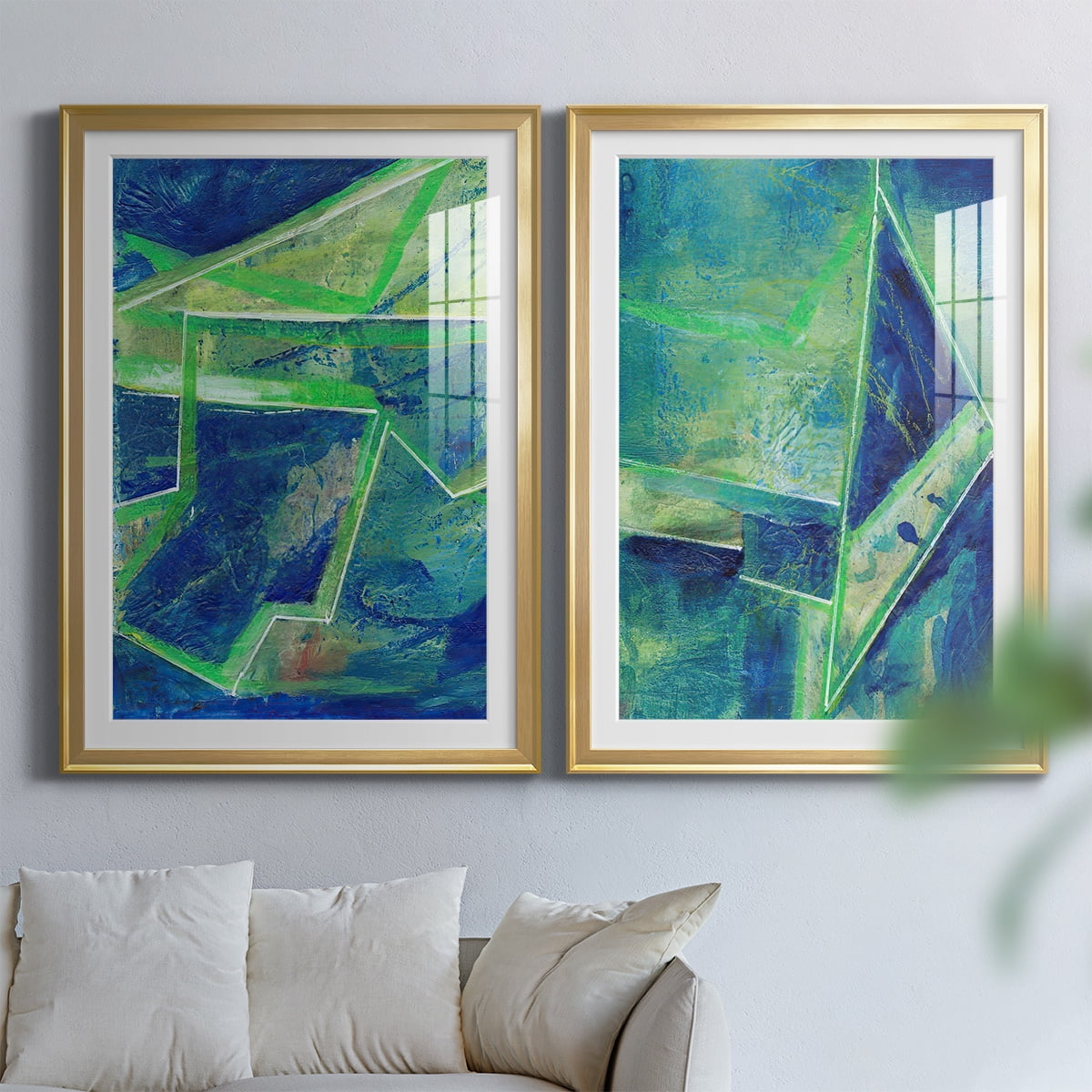 Wexford Home Geometric in Cool I Premium Framed Print, 18.5" x 24.5" - Ready to Hang, Gold (Set of 2)