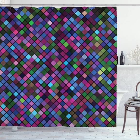 Ambesonne Checkered Shower Curtain, Mosaic Pixel Pattern, 69"Wx70"L, Multicolor