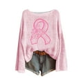 thumbnail image 2 of Ounisa Breast Cancer Crewneck Sweaters for Women Fall Vintage Knit Tops Hippie Cozy Oversized Pullover Pink Ribbon Sweatshirt Cancer Fight Awareness Shirt Casual Long Sleeve Tops, 2 of 4