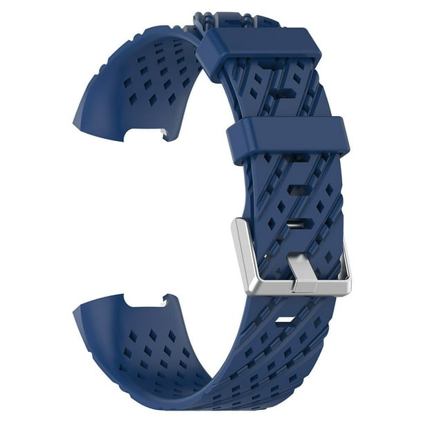 Pulsera de silicona con orificio oblicuo para Fitbit Charge 3 S (azul oscuro