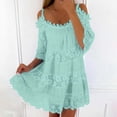 thumbnail image 2 of Vestido largo de encaje con hombros descubiertos para mujer: falda escalonada, mangas con volantes, elegante para bodas y fiestas, 2 of 8