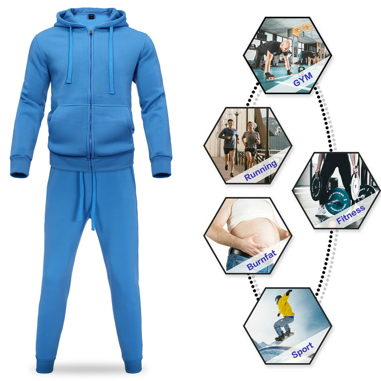 Mens Tracksuit 2 Piece Hooded Jogging Suits Set Casual Athletic Sports  Velour Full Zip Sweatsuits for Men（Light Blue,XL）