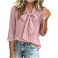 thumbnail image 4 of Sevevn Women's Bow Tie Neck 3/4 Sleeve Loose Dressy Elegant Business Work Blouse Casual Tops 2026, 4 of 7