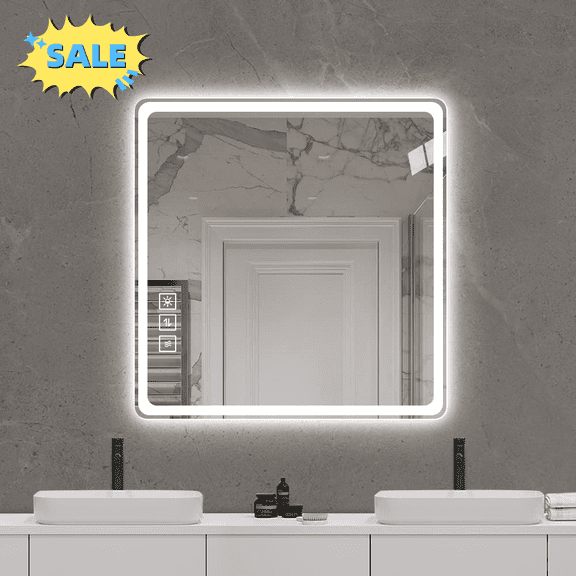 Tcbosik LED Mirror, 36" x 36" Square Bathroom Mirror with Anti-Fog Function, Wall Mounted Vanity Mirror for Bedroom, Hallway, Silver