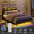 thumbnail image 4 of Bestier Queen Size Bed Frame with Charging Station and  2 USB Ports and Outlets,LED Light Storage Headboard,Noise Free Design,Black, 4 of 12
