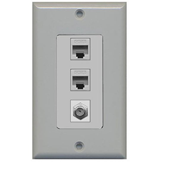RiteAV Decorative 1 Gang Wall Plate (Gray/Gray) 3 Port - 2 x Cat6, 1 x Coax - Gray/Gray