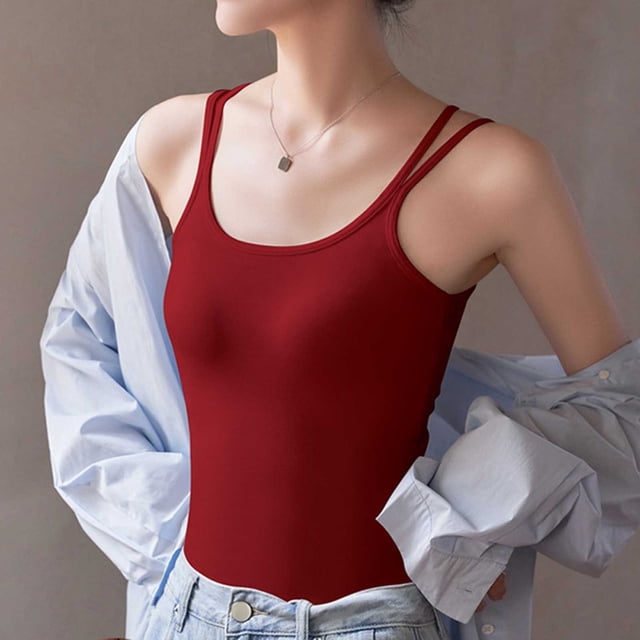 Blusa de poliéster para mujer, de moda, informal, de color liso, con tirantes, almohadillas para el pecho y la espalda, chalecos y tops moldeadores.