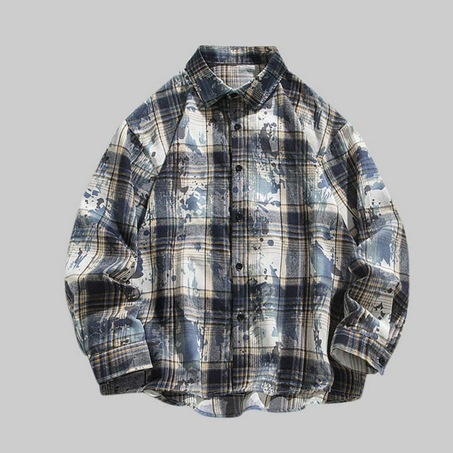 Men's Checkered Long Sleeve Shirt, Button Up Cardigan Style Casual Top with Classic Plaid Design for Daily Wear, Winter Spring Flannel Shacket, Relaxed Fit Sizes M to 5XL