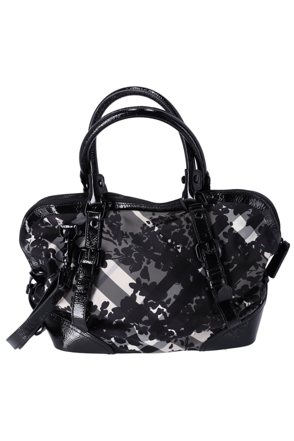 Pre-Owned Burberry Nylon Beat Check Floral Florence Tote Black Gray