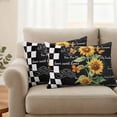 thumbnail image 2 of Sunflower Outdoor Waterproof Pillow Covers, Summer Botanical Bee Black Plaid Decorative Rectangle Throw Pillowcase Sofa Cushion Sham for Patio/Couch/Chair, 20"x12" 2 Pack, 2 of 8