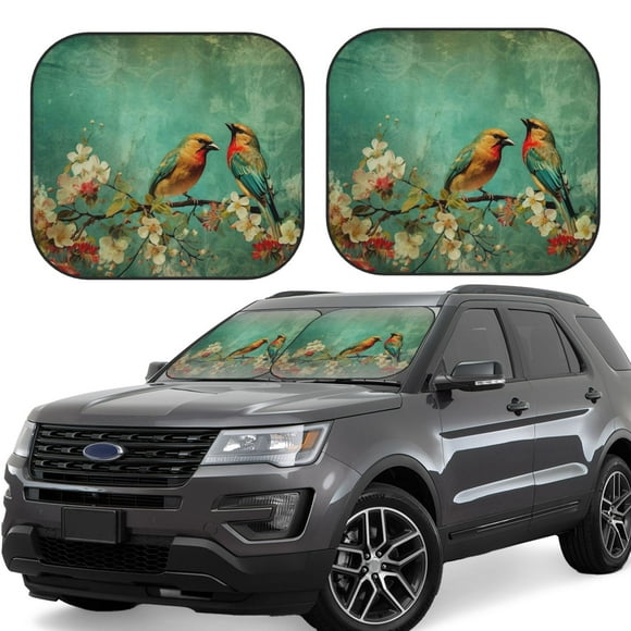 Vsdgher Pare-Soleil Rétro à Imprimé d'Oiseaux pour Pare-Brise de Voiture, Pare-Soleil Réfléchissant Pare-Soleil de Fenêtre Pare-Soleil Protecteur Adapté aux Voitures, Camions, VUS-Moyen
