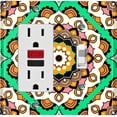 thumbnail image 1 of Metal Light Switch Plate Cover Orange Green Mandala Flower Tile Pattern MDL119, 1 of 13
