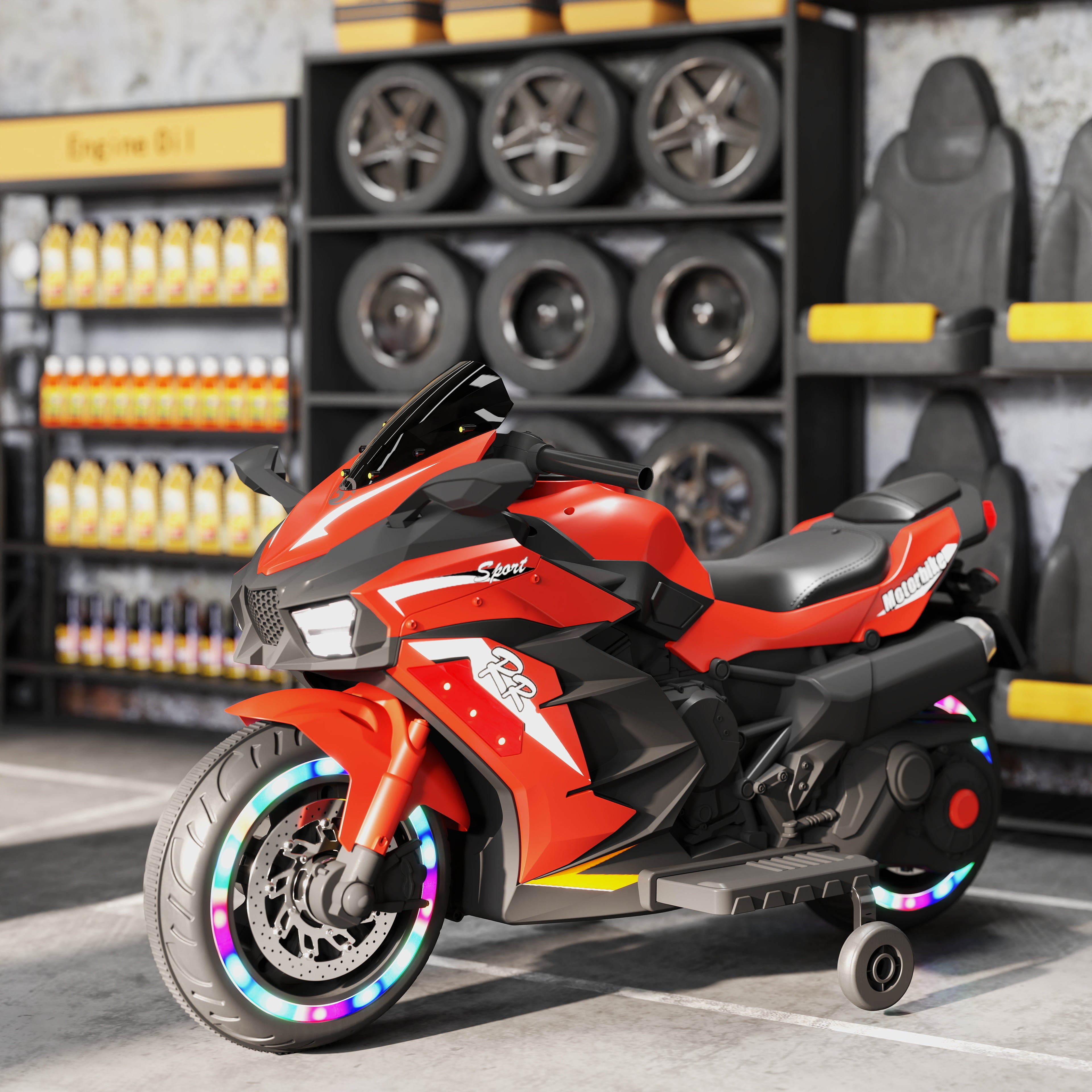 Werseon 12V Motorcycle Ride on Toy for Kids, Rechargeable Motorcycle with LED Light & Training Wheels, up to 90lbs, Red