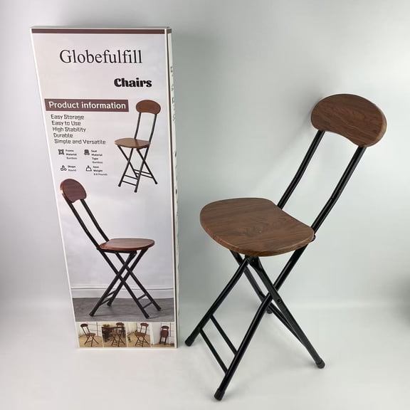 Globefulfill chairs,Folding Bamboo Bar Stools, 24-inch Kitchen Counter Height Stools with Backrest, Portable Bar Chairs for Home Kitchen Island Breakfast, No Assembly