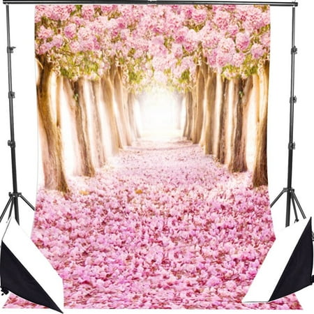 GreenDecor Polyster 7x5ft Pink Romantic Path Cherry Blossom Photo Studio Photography Backdrop Background Studio Prop Best For