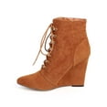 thumbnail image 4 of Women Suede Pointy Toe Single Sole Zip Wedge Bootie DB97, 4 of 5