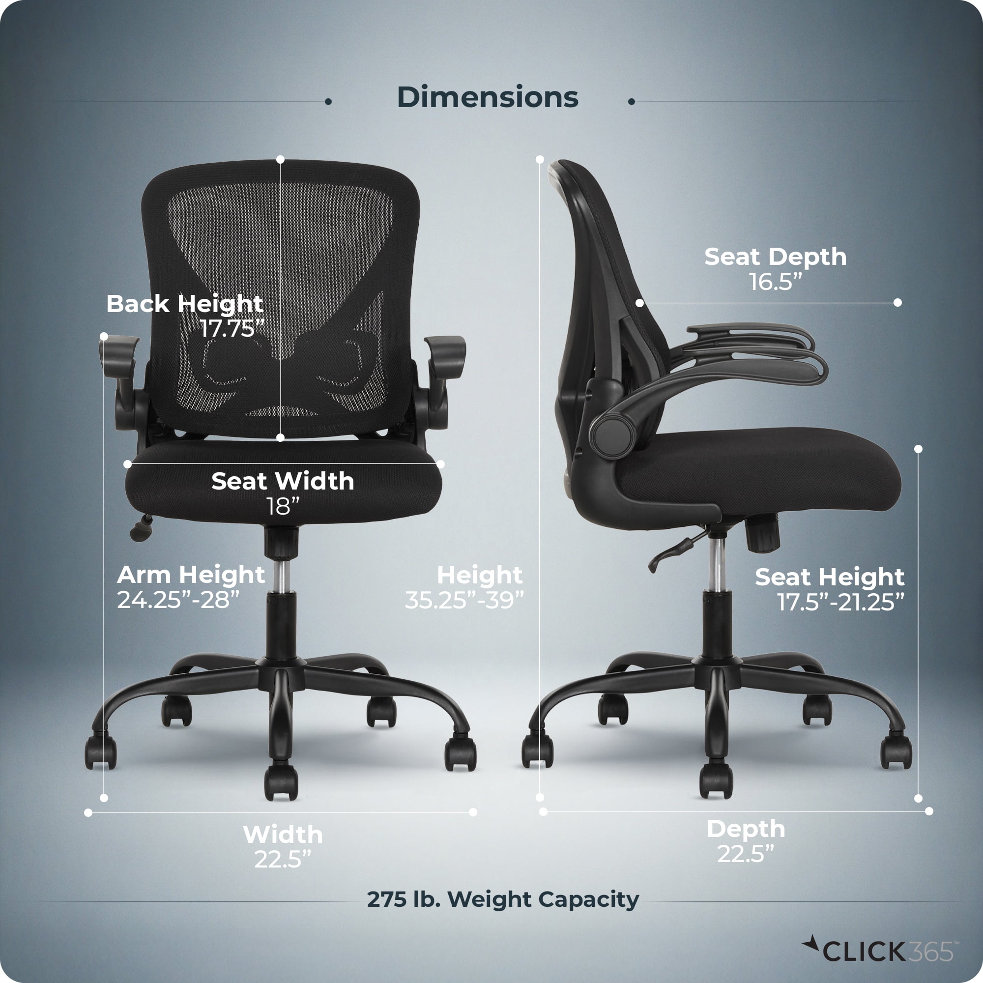 Click365 AeroCore M200 Adult Mesh Mid Back Indoor Residential Ergonomic Office Chairs Hardware Kit, Black