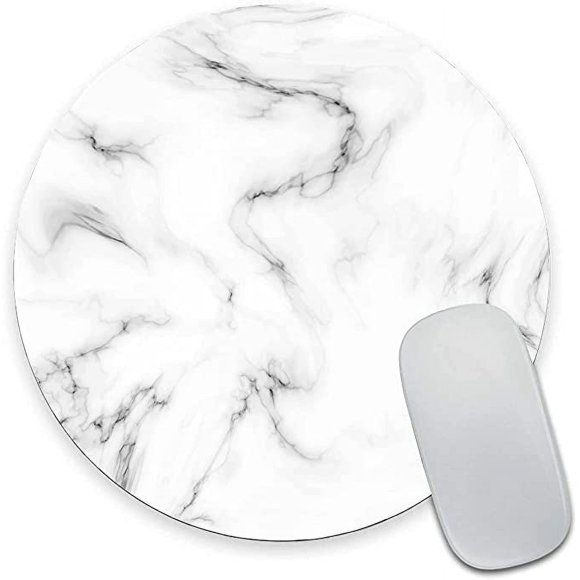 Round Mousepad, White Marble Mouse Pad, Premium-Textured Small Mouse Mat with Waterproof Non-Slip Rubber Base for Laptop Computer Office Desk Accessories,7.9 x 7.9 inch