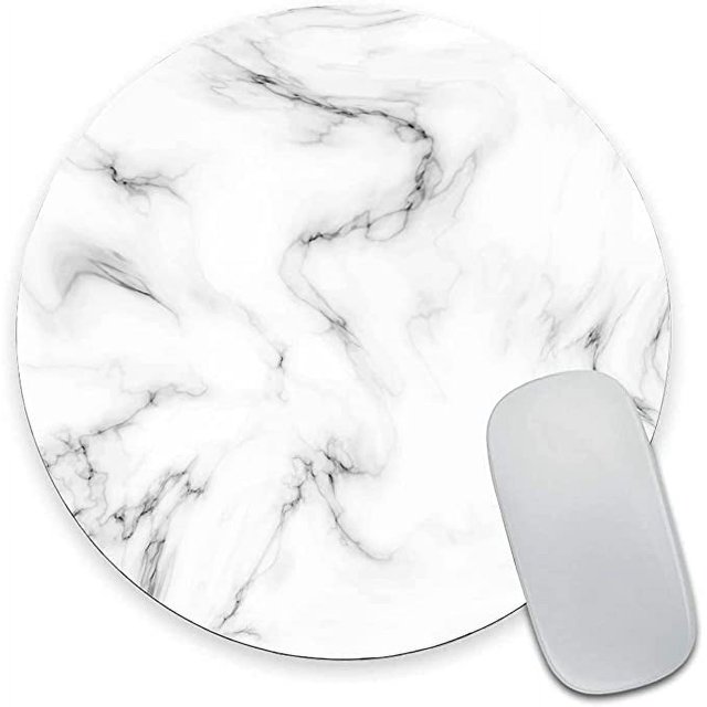 Round Mousepad, White Marble Mouse Pad, Premium-Textured Small Mouse Mat with Waterproof Non-Slip Rubber Base for Laptop Computer Office Desk Accessories,7.9 x 7.9 inch