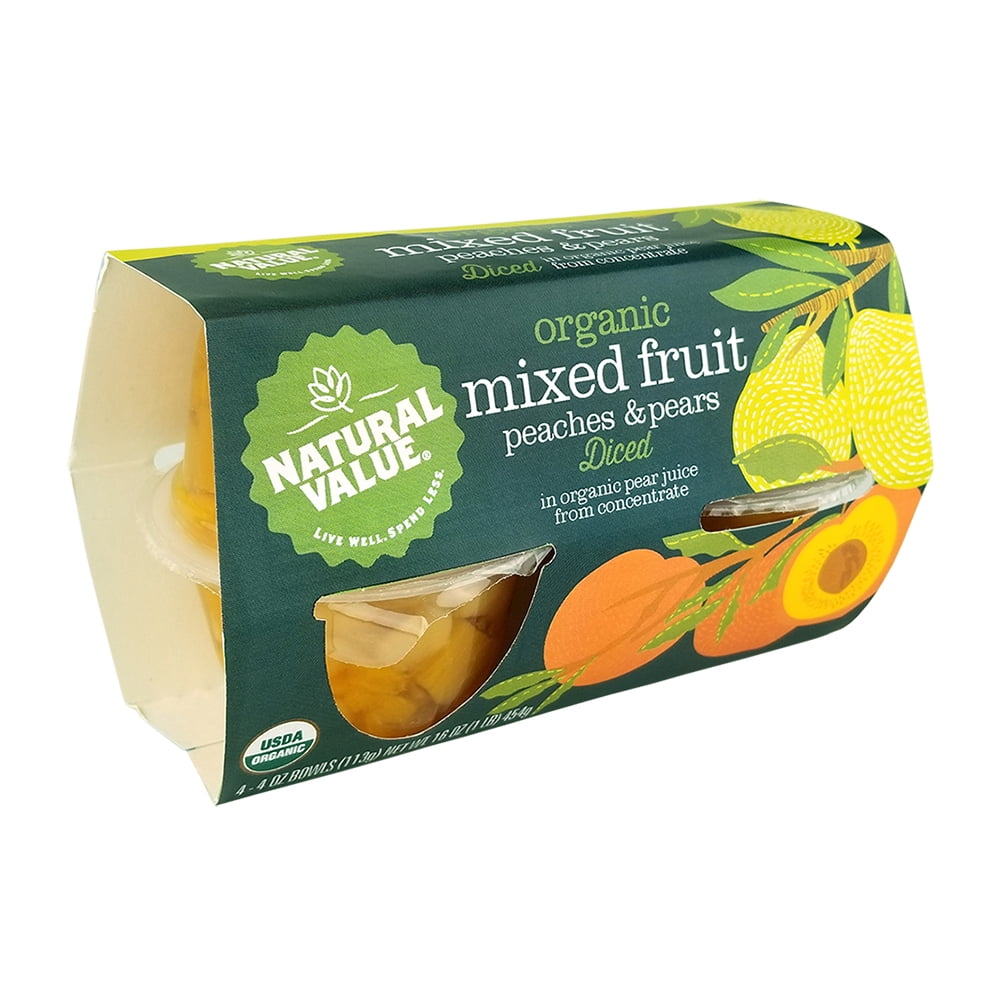 Natural Value 4 oz. Organic Diced Peaches & Pears 4pack Fruit Cups / 6