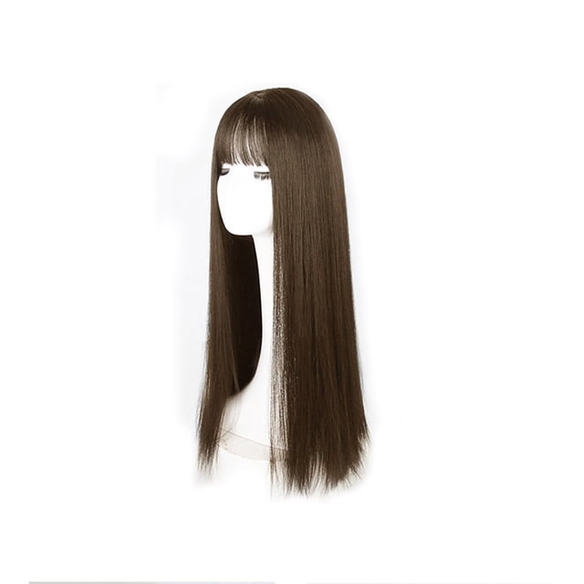 ZZwxWA 50% de Réduction Perruque Claire Frange Femme Cheveux Longs Noirs Fille Réaliste Faux