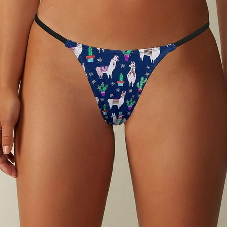 

Llama with Cactus Pattern Thong for Women Sexy Panties Bikini Underwear Funny Printed