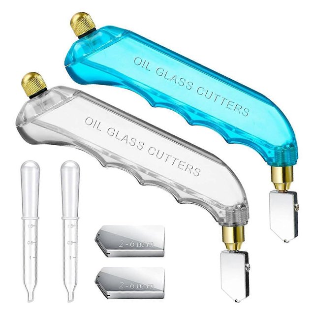 6 Pcs Grip Oil Feed Glass Cutter Stained Glass Supplies Cutters Tools and 2-6mm Replaceable Heads (Blue, White)