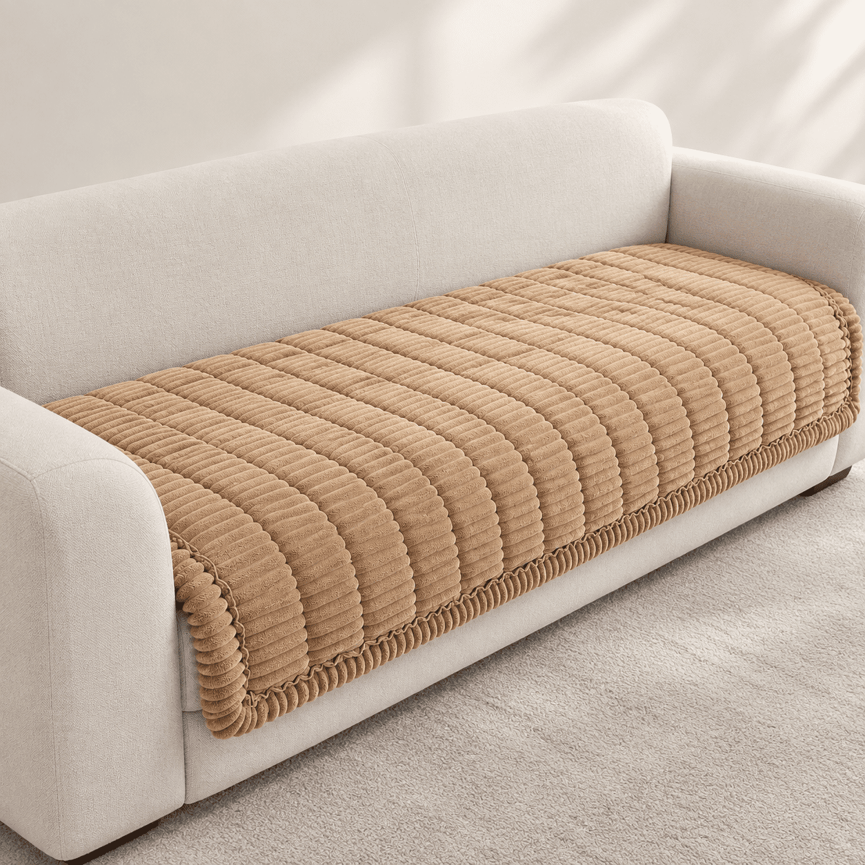 Khaki 35.4 X 47.2 Non-Slip Fuzzy Pet Sofa Cover Washable Protector