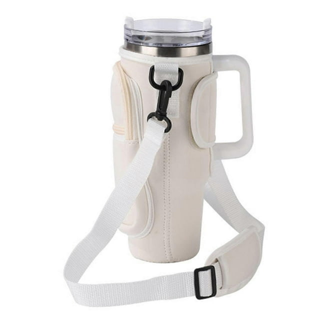 Water Bottle Carrier Bag Portable 40oz Bottle Holder with Handle Phone Pocket Adjustable Strap for Camping Picnic Travel Beach
