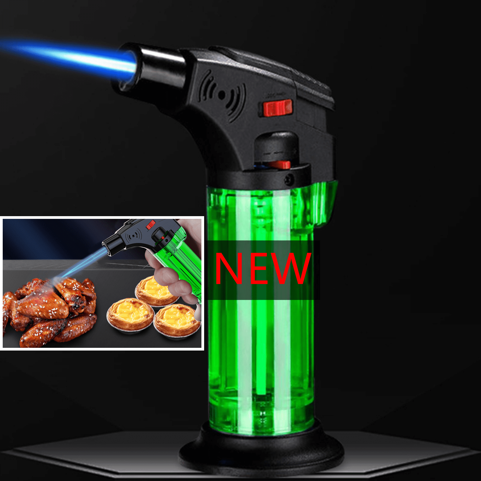 Bxaolu Butane Torch Lighter Windproof Straight Torch Blue Flame Lighter Inflatable Gas Lighter Refillable Butane Lighter for Outdoor BBQ Baking