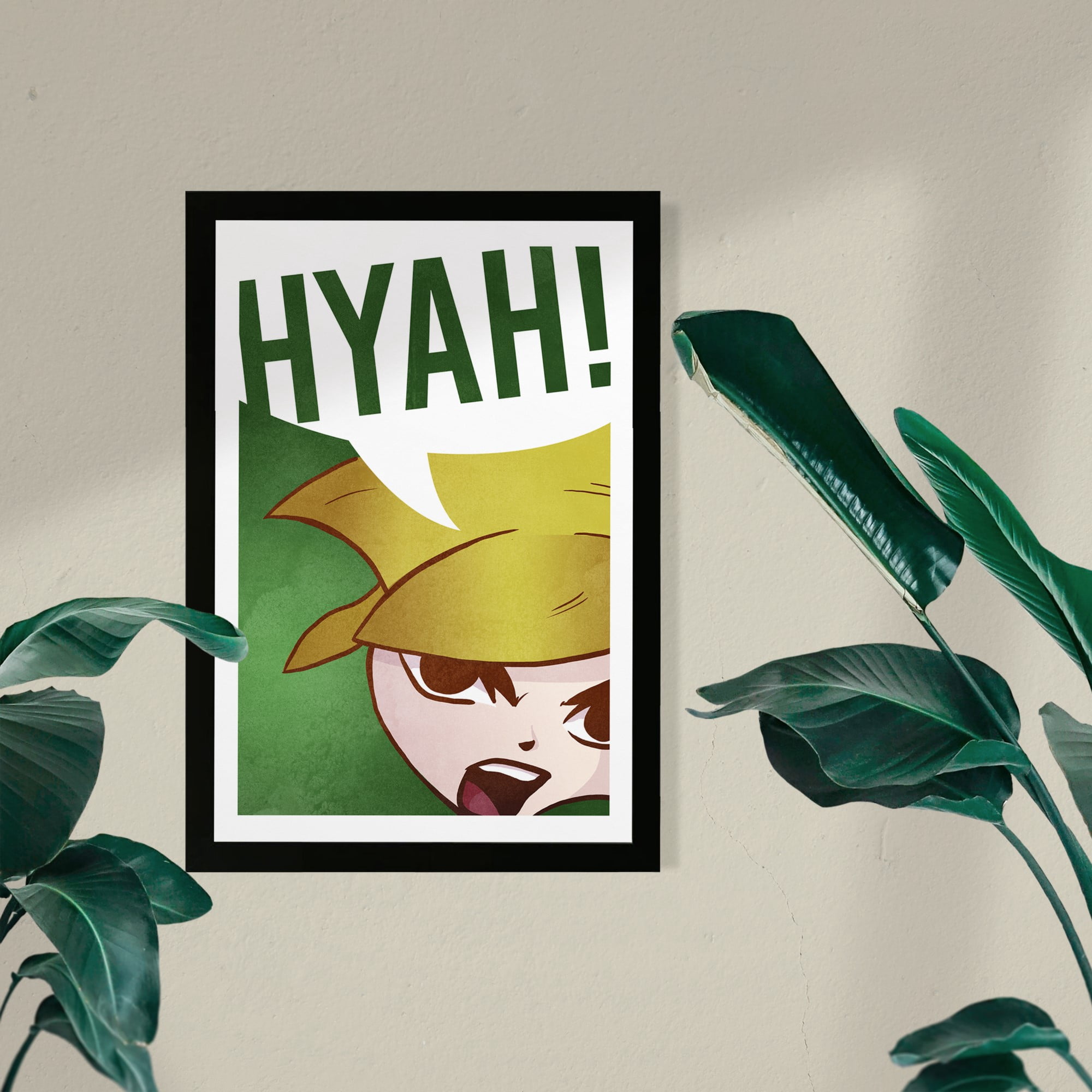 Wynwood Studio Advertising Framed Wall Art Prints 'Hyah' Comics Home Décor - Green, White, 13" x 19"