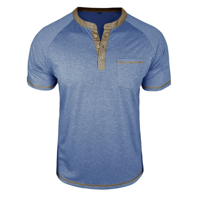 WRKEKC Men's T-Shirts Pullover Solid Color Color Block Button Pullover Raglan Short Sleeve T Shirt Top Casual Shirt Comfortable Fit