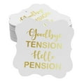 thumbnail image 1 of Inkdotpot Real Gold Foil Bracket Shape Paper Hang Tags Good Bye Tension Hello Pension Retirement Favor Tags Pack Of 50, 1 of 7