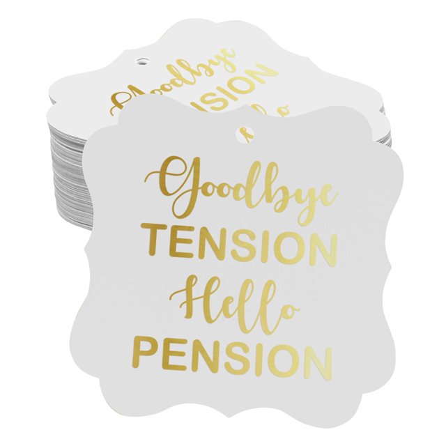 Inkdotpot Real Gold Foil Bracket Shape Paper Hang Tags Good Bye Tension Hello Pension Retirement Favor Tags Pack Of 50