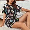 thumbnail image 4 of Fuzoiu Colorful Retro Tape Print Women's Short-Sleeved Pajama Set,Lounge Sleepwear Set,Womens Pajama Sets 2 Piece,Button-Up Top and Shorts with Pockets-3X-Large, 4 of 7