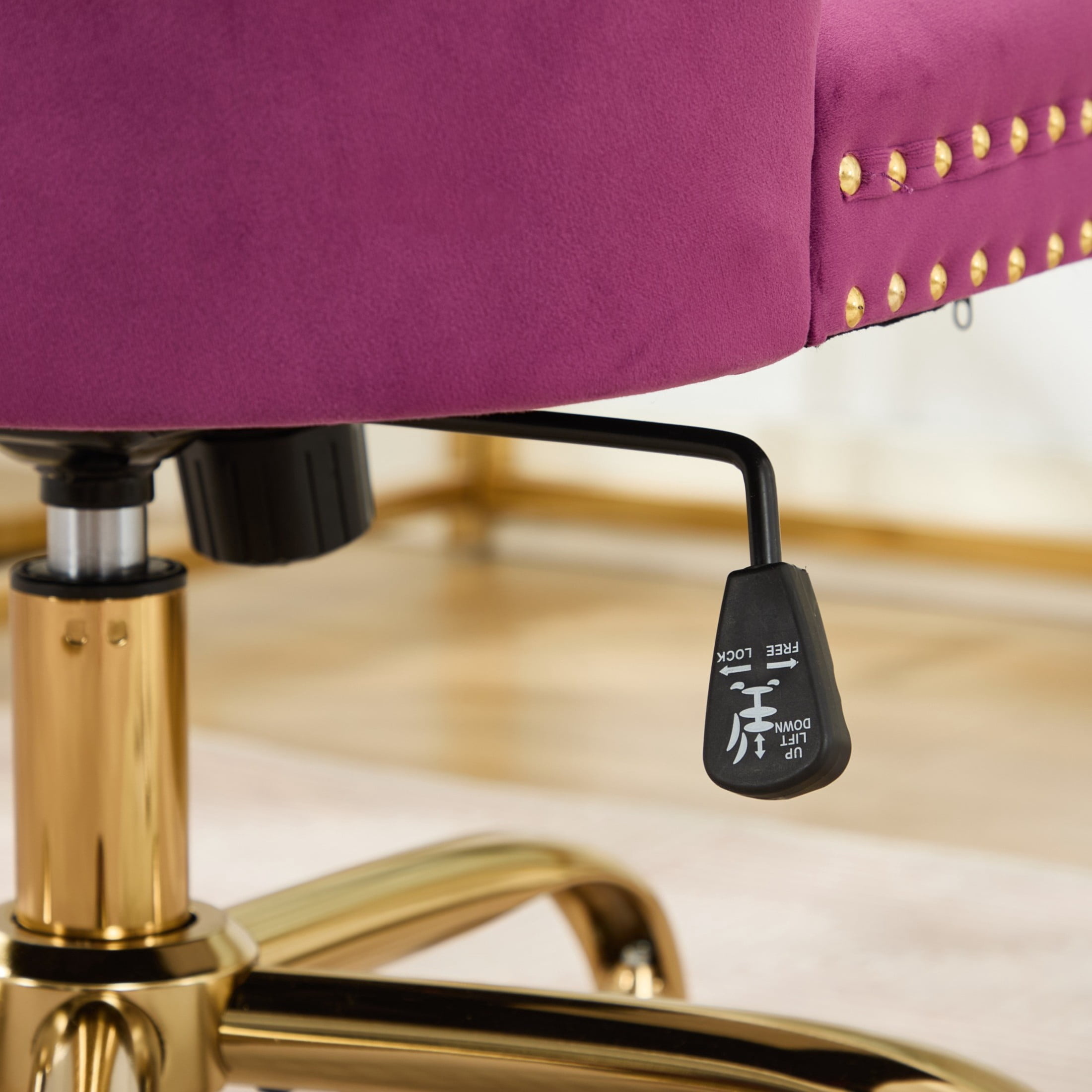Noble House Velvet Office Chair, Tufted Adjustable Desk Chair with Gold Metal Base, 360° Swivel, Purple