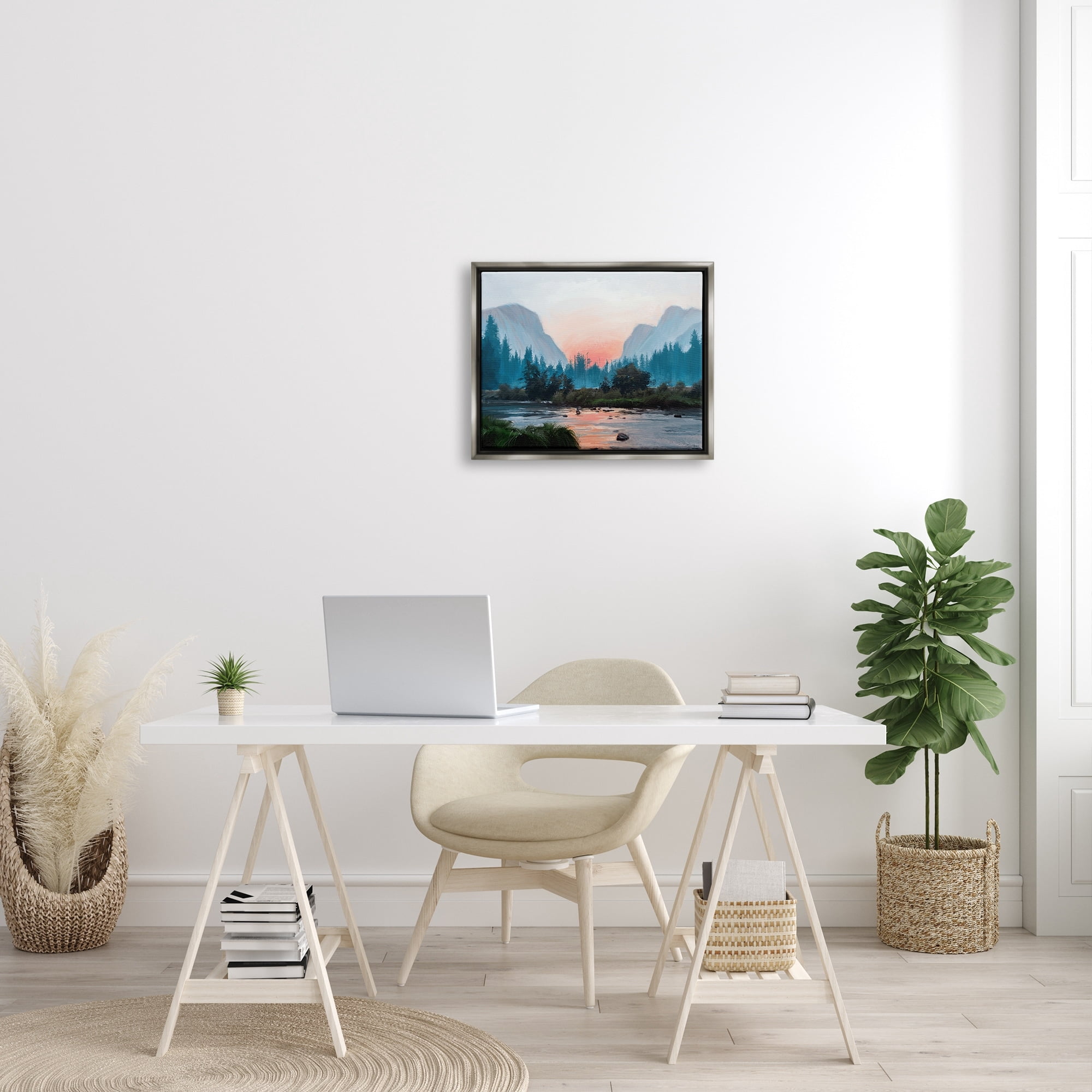 Stupell Industries Mountain Valley Tranquil Sunset Lake Reflection Painting Luster Gray Floating Framed Canvas Print Wall Art, Design by Ziwei Li