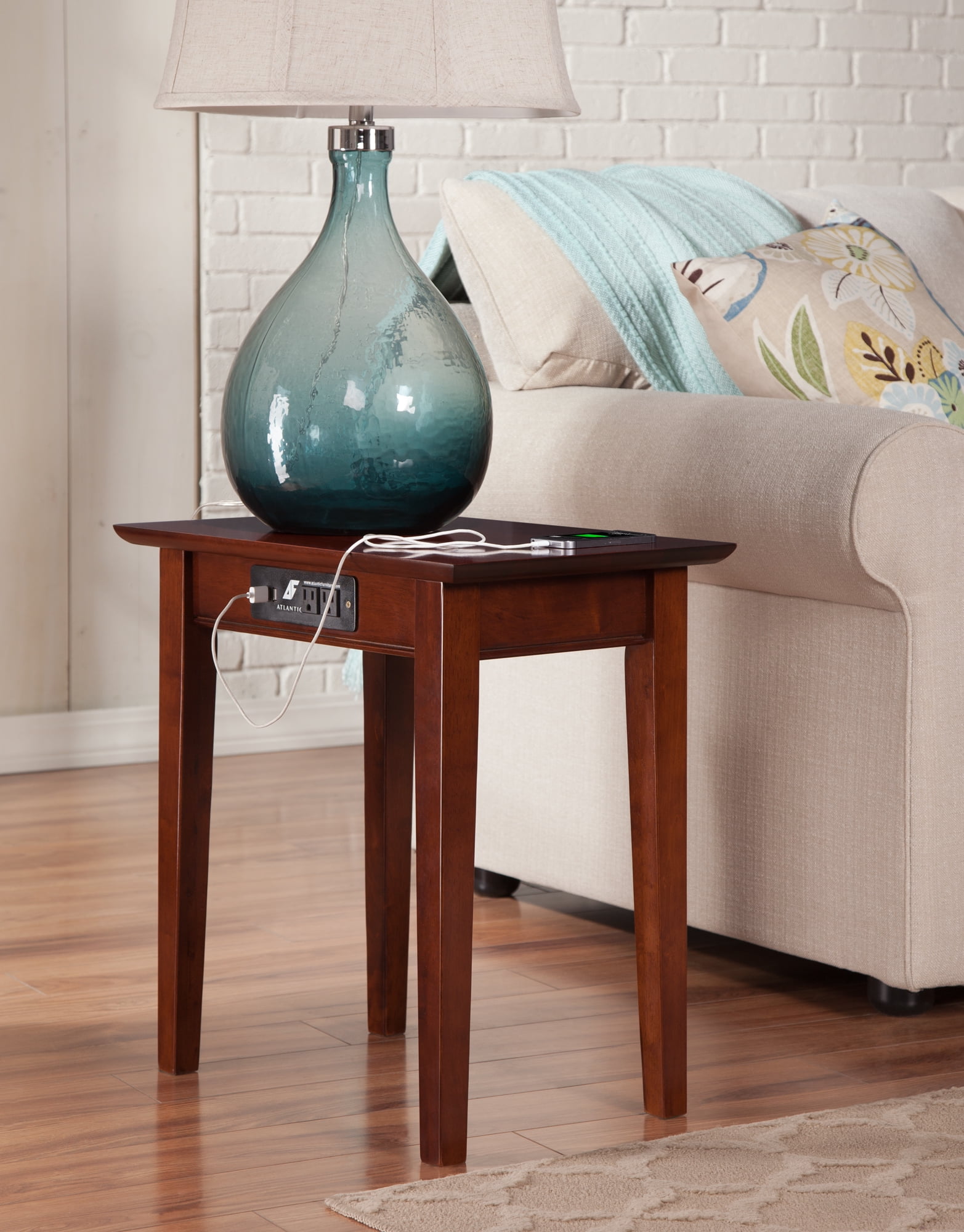 Shaker Chair Side Table with Charging Station in Walnut or Caramel