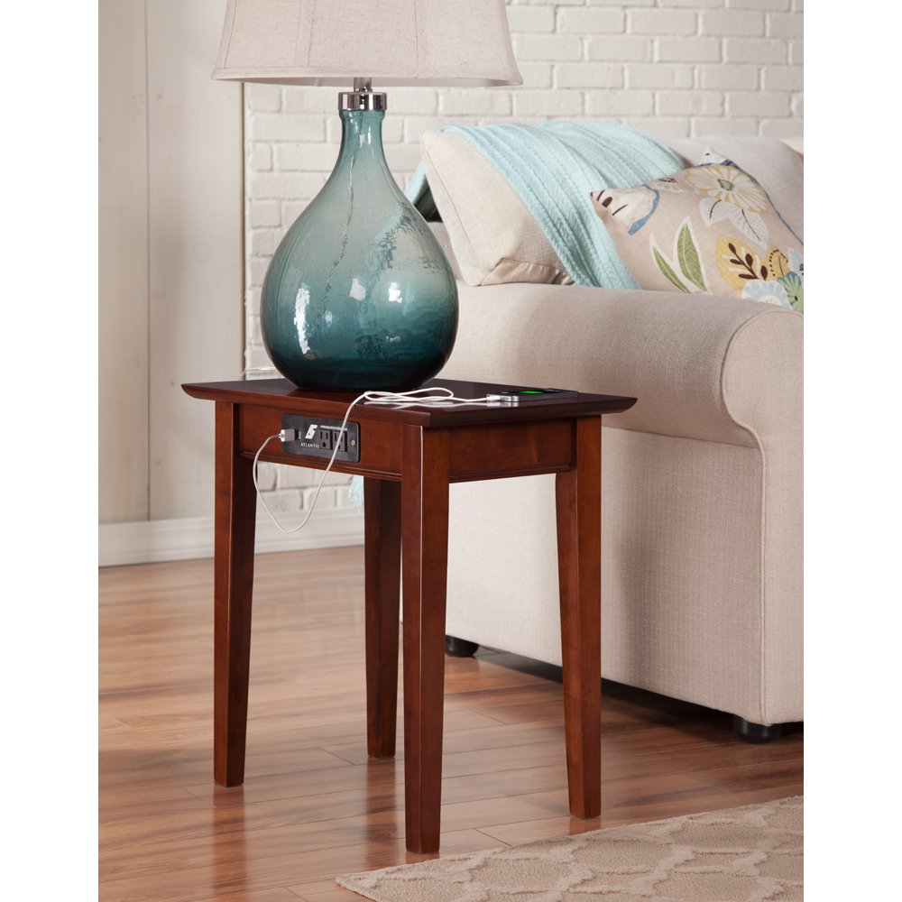 Shaker Chair Side Table with Charging Station in Walnut or Caramel