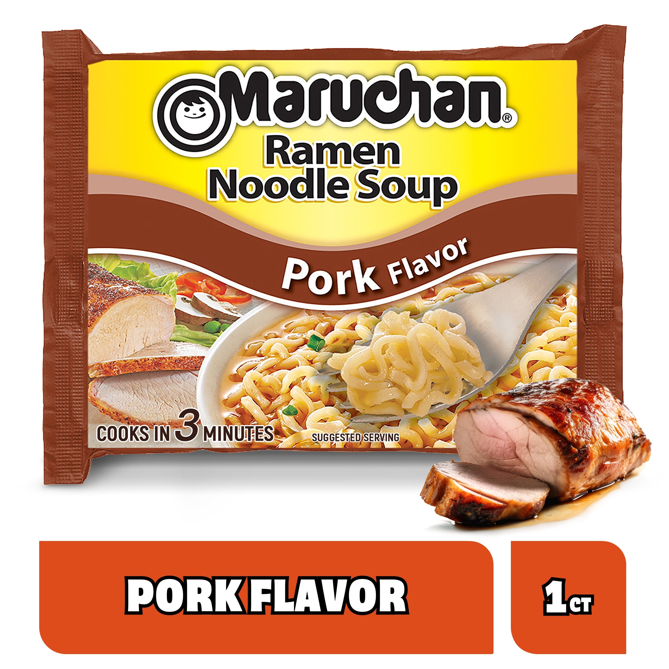 (2 pack) Maruchan Ramen Noodle Soup, Pork Flavor Instant Noodles, 3 oz