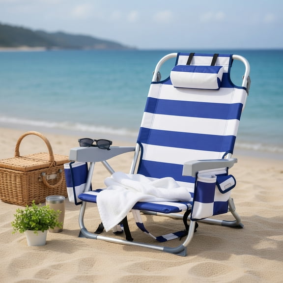 Resenkos Premium Aluminum Beach Chair with Oxford Fabric, Lightweight Portable Folding Chair for Outdoor, Camping, and Beach, 7.9" Seat Height, 19.7" W x 16.5" D, Supports up to 220 lbs