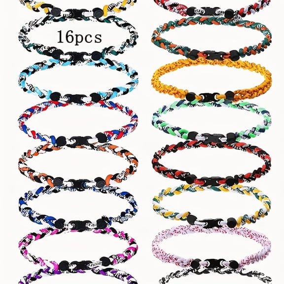 16 Pcs Baseball Necklaces - 18 Inch Braided Baseball Necklace with Adjustable Elastic Bands, Multicolor Baseball Rope Necklace Set, Ideal for Baseball Team Gifts & Sports Party Favors