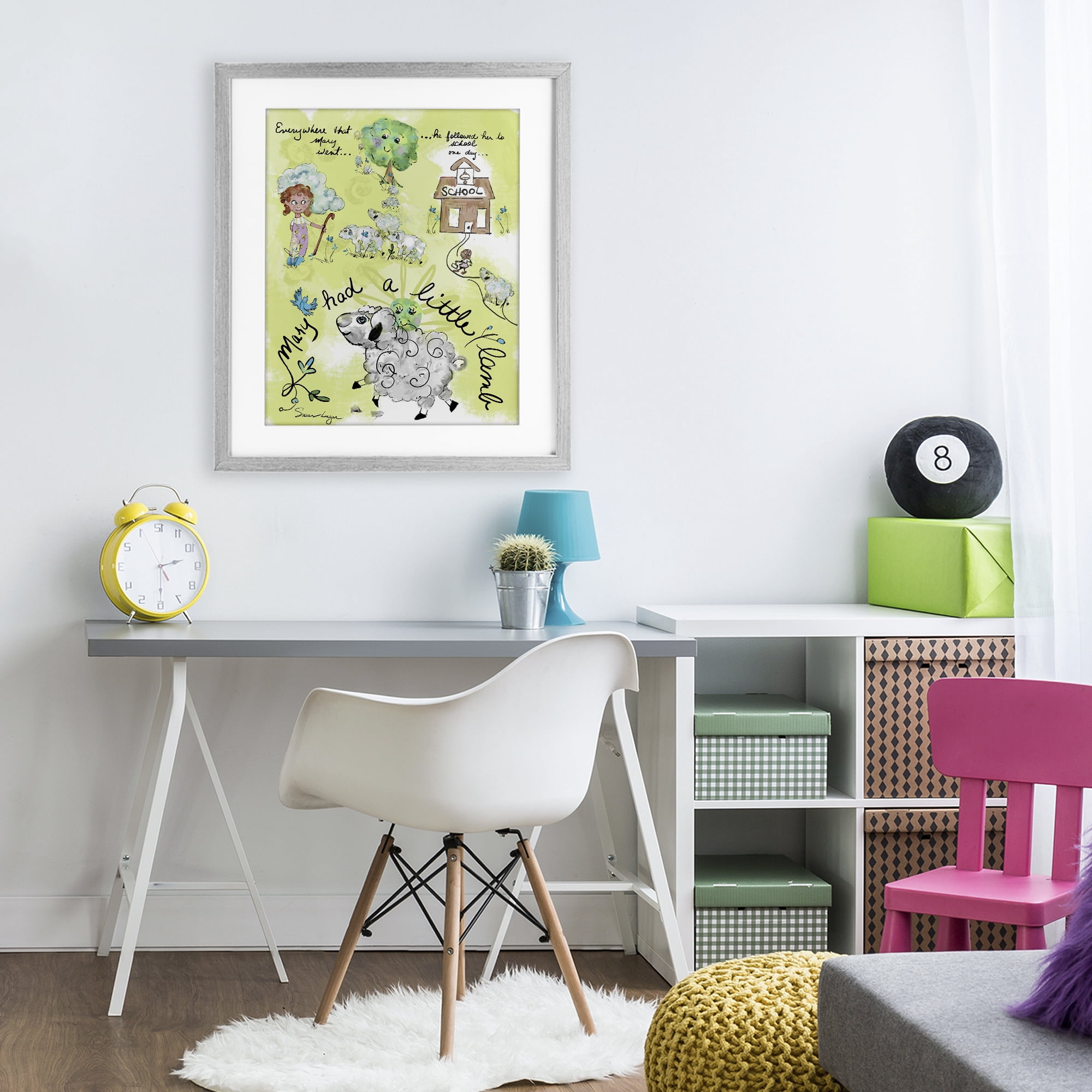 Stupell Industries Little Lamb Nursery Rhyme Gray Framed Print Under Glass, design by Susan Lugar