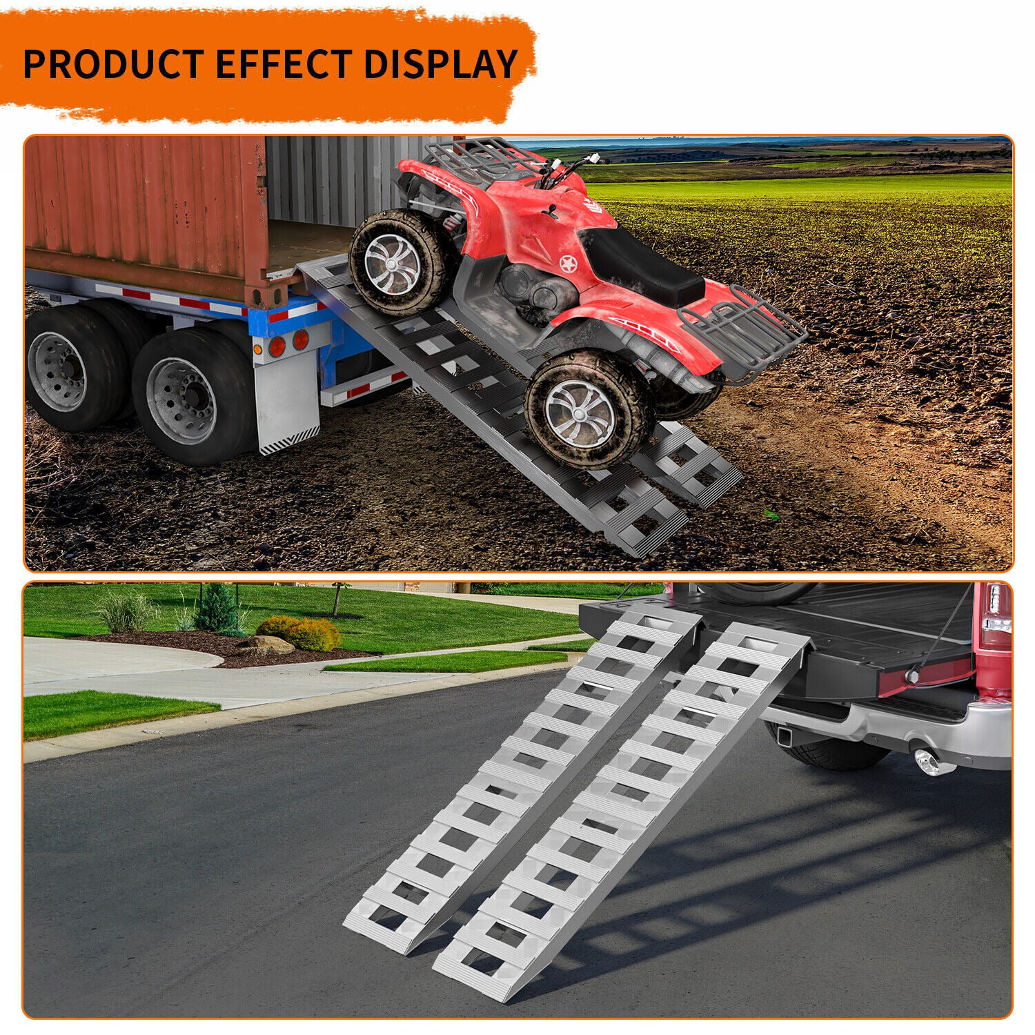 RVNI 2X 6000lbs 72" x 15" Trailer Ramps for Car ATV Truck Auto & Hook Ends Aluminum