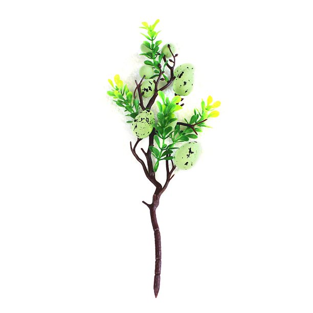 Decoración de Pascua, huevos, árbol, ramas de plantas artificiales, huevos de pájaro pintados, hojas verdes, adornos de ramos de simulación
