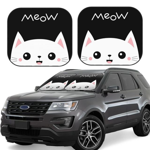 Fotbe Cat Meow Juego de 2 Piezas de Parasoles para Parabrisas | Bloqueador Solar para Auto | Accesorios Plegables para Protección Solar Interior-Small