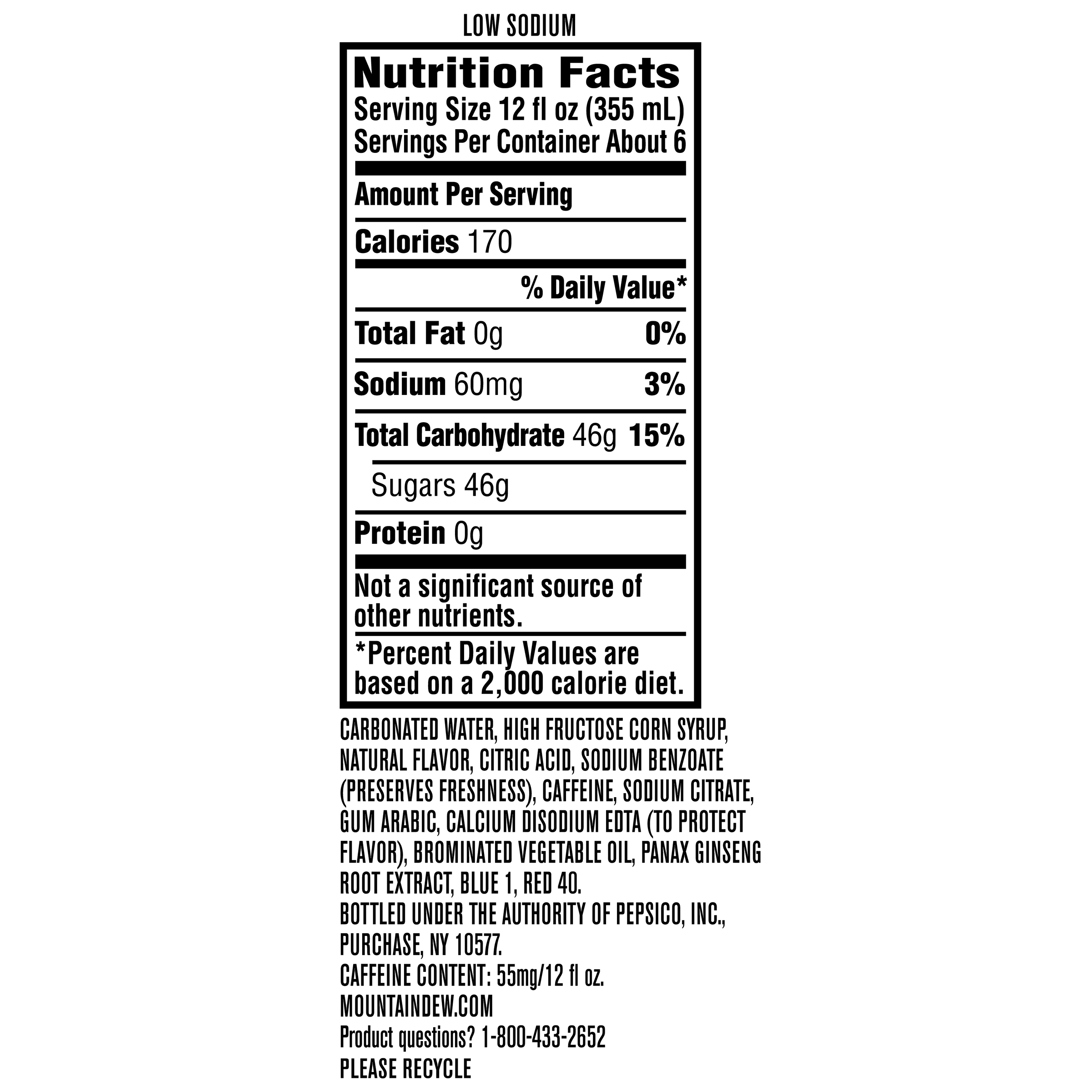Mountain Dew Nutrition Facts 2 Liter Besto Blog